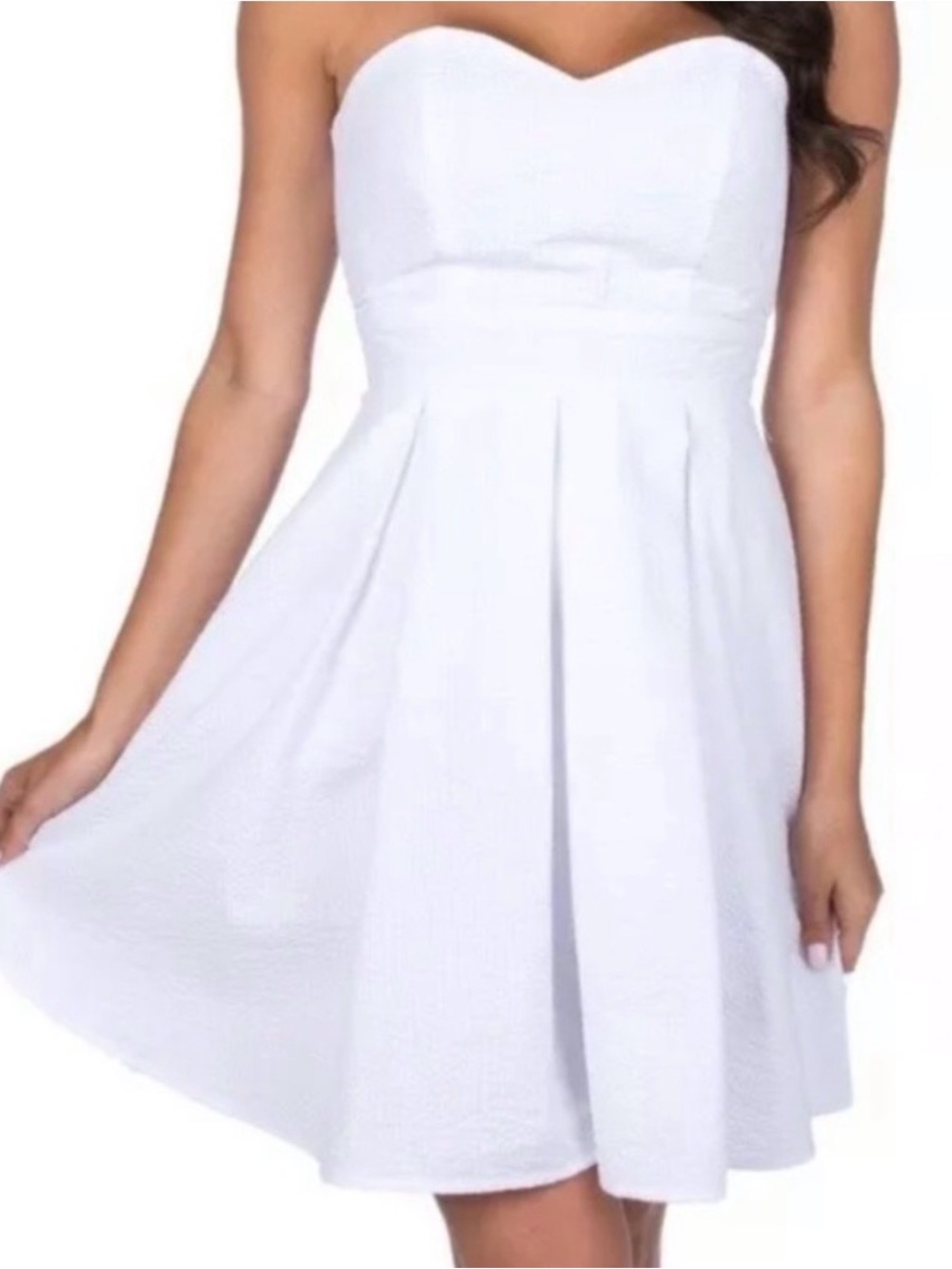 Lauren James White Strapless Textured Fit & Flare Dress Bow Back